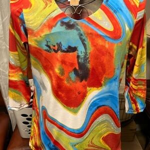 Retro  spandex polyester, three-quarter sleeve V-neck, classy blouse NWT modes